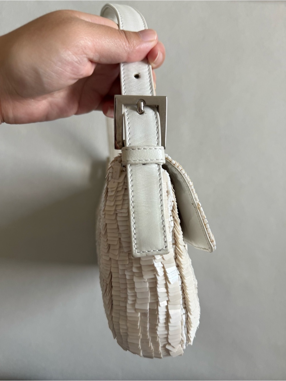 Vintage Fendi White Glitter Baguette Shoulder Bag - Picture 7 of 12